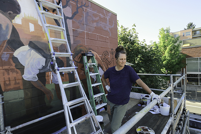 Kari Johnson during Eugene Walls 2019, part of the 20x21 EUG Mural Project.
